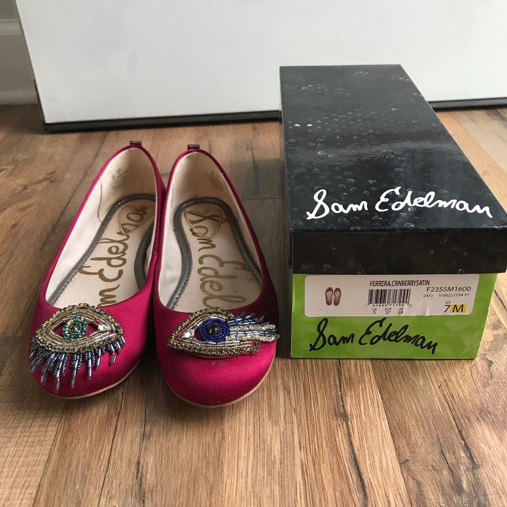 Sam Edelman Women's Ferrera Cranberry Satin Flat